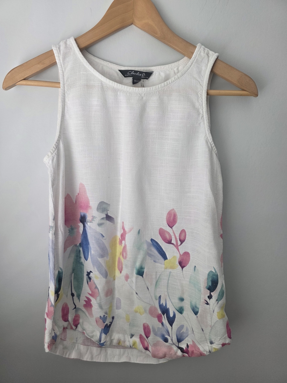 Charlie B White Floral Sleeveless Linen Blend Tank Top XS